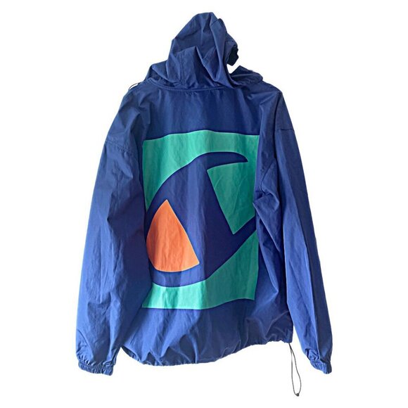 Champion 1/4‎ Zip Blue Windbreaker with Hood Large Logo Size XL NWOT - Picture 5 of 7